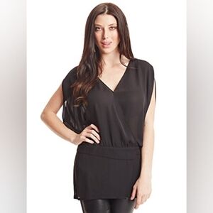 NWT Black Sheer V-Neck Wrap Dolman Style Drop Waist Tunic Top